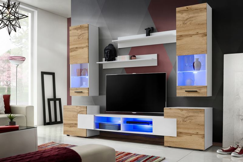 Pan Igiełka Szafka RTV LED RGB Pilot Połysk Mat Czarny Biały Dąb Wotan Loft zdjęcie 10