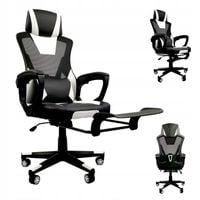 FOTEL GAMINGOWY DLA GRACZA BIUROWY KOMPUTEROWY OBROTOWY PODNÓŻEK KG100 B&W