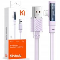 MCDODO KABEL KĄTOWY USB LIGHTNING PŁASKI 36W DO IPHONE 13 14 FIOLETOWY 1M