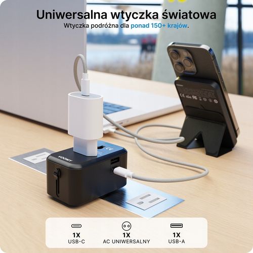 Przejsciowka adapter wtyczka angielska VOOMY, 1x USB-C & 1x USB-A, na Arena.pl