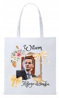 Mateusz Morawiecki Pis Torba Eco Biała Shopper Z Nadrukiem Ze Zdjęciem