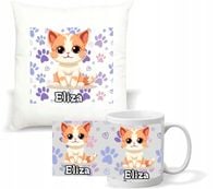 Zestaw PODUSZKA + KUBEK KOT KOTEK KOTY IMIĘ PREZENT z napisem dedykacją