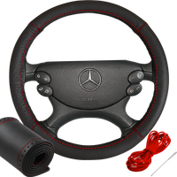 POKROWIEC NA KIEROWNICĘ OBSZYCIE CZERWONA NITKA SKÓRA NATURALNA 37-39 CM