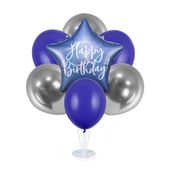 Zestaw balonów na stojaku - gwiazda Happy Birthday granatowa