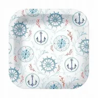 Talerzyki papierowe morskie wzory kwadratowe, 23 cm 10 szt.