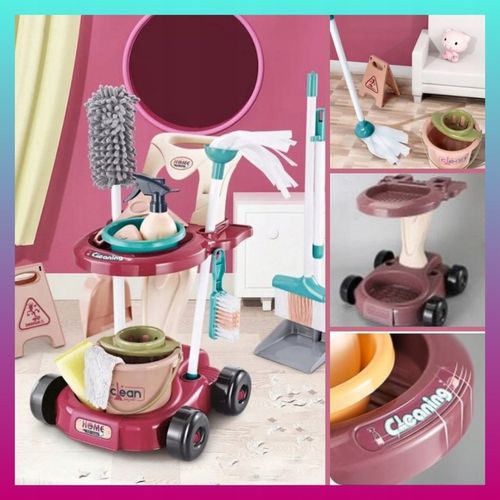 Duży DZIECIĘCY ZESTAW DO SPRZĄTANIA Wózek Mop Miotła Dla dzieci na Arena.pl