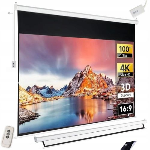 EKRAN PROJEKCYJNY ŚCIENNY RZUTNIKA ELEKTRYCZNY AUTOMATYCZNY PILOT 100 na Arena.pl