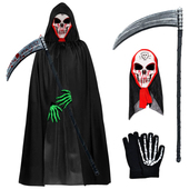 Strój Żniwiarza Halloween Kostium Przebranie Zestaw Kosa Maska Peleryna