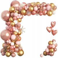 GIRLANDA BALONOWA ZESTAW BALONY RÓŻOWE ZŁOTO KONFETTI TAŚMA KLEJ 146el