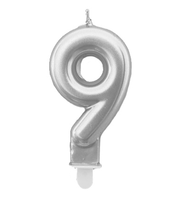 świeczka 24szt.  cyfra srebrna  ,,9''