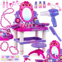 DUŻA TOALETKA ŚWIATEŁKA TABORET LUSTERKO AKCESORIA SUSZARKA