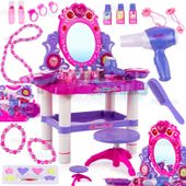 DUŻA TOALETKA ŚWIATEŁKA TABORET LUSTERKO AKCESORIA SUSZARKA