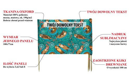 PARAWAN PLAŻOWY Drobne kwiaty z indywidualnym  napisem 8 PANELI 22.8 na Arena.pl