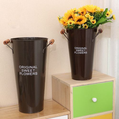 Vintage Doniczka doniczka -  Wiadro - METALOWA - Idealna Do Domu I Ogrodu 42 Zielony na Arena.pl