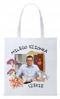 Mateusz Morawiecki Pis Torba Eco Biała Shopper Z Nadrukiem Ze Zdjęciem