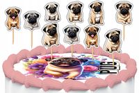 TOPPERY NA TORT OZDOBNE DEKORACJA ZESTAW - PIES PSY RASA MOPS PUG 10szt.