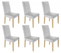 Zestaw 6Szt. Pokrowiec Na Krzesło Jasny Szary Welur Elastczyny
