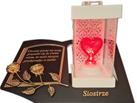 SIOSTRA SIOSTRZE ZNICZ LAMPION NA GRÓB LA 250 SERCE CZERWONE SKOS SENTENCJA