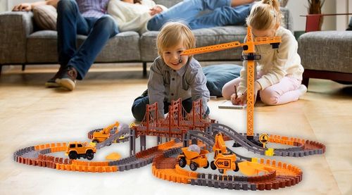 KOLEJKA TOR SAMOCHODOWY ELASTYCZNY 273 ELEMENTY AUTA DŹWIG DLA DZIECI na Arena.pl