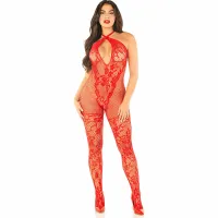 leg avenue bodystocking czerwony siateczka kwiatowy wzor one size