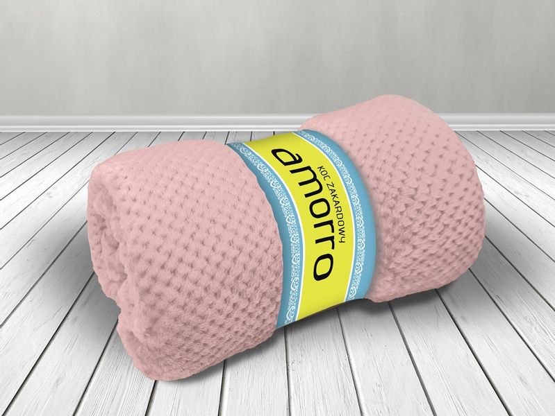 Koc 200X220 Mikrofibra Lekki Żakardowy Wzór Jednobarwny Pudrowy Różowy zdjęcie 4