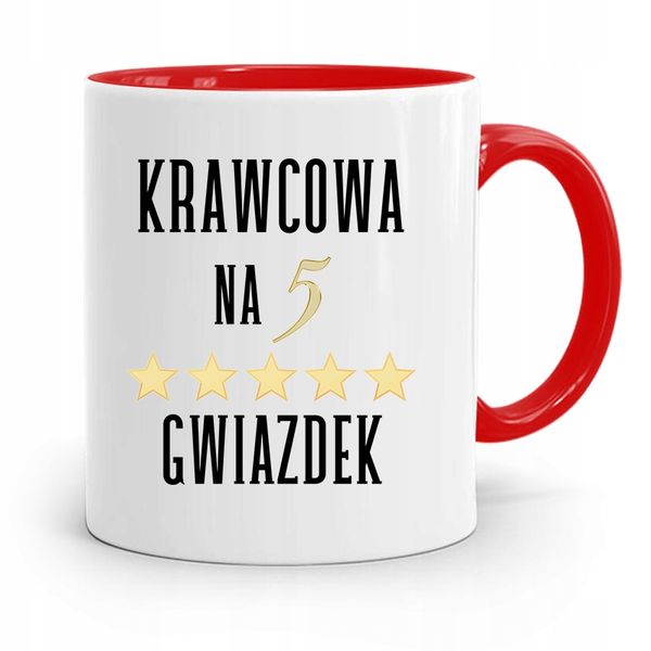 Kubek Czerwony Krawca Krawcowej Na Pięć Gwiazdek Z Nadrukiem Ze Zdjęciem zdjęcie 1