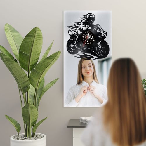 Zegar Ścienny z płyty winylowej na lustrze MOTORYZACJA 35 wzorów 29x59 cm na Arena.pl