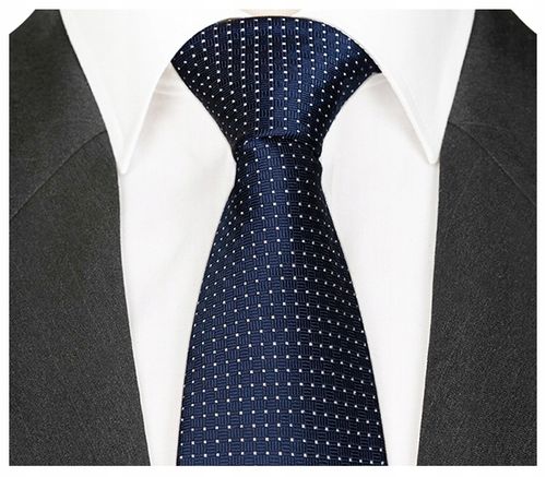 GRANATOWY KLASYCZNY Krawat Męski do Garnituru Kropki Groszki ŻAKARDOWY rc08 na Arena.pl