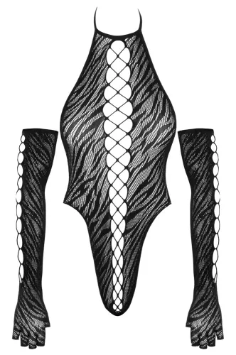 cottelli fantasy body z długimi rękawiczkami czarny s-l siateczka na Arena.pl