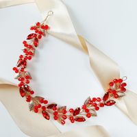 OZDOBNA opaska CZERWONA do włosów z kryształkami listki elegancka gałązka