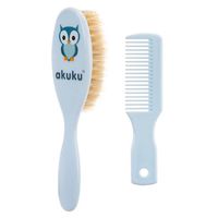 AKUKU Szczotka z naturalnym włosiem + grzebień kolor niebieski