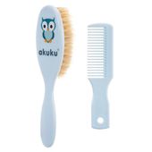 AKUKU Szczotka z naturalnym włosiem + grzebień kolor niebieski