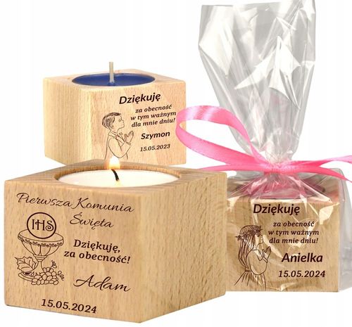 Podziękowanie dla Gości Komunia Chrzest piękny świecznik 10 szt grawer na Arena.pl