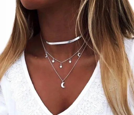 Naszyjnik choker Srebrny celebrytka boho księżyc Damski Modny retro zdjęcie 2