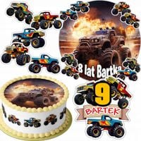 ZESTAW OPŁATEK NA TORT 20CM + 16 POSTACI - MONSTER TRUCK + IMIĘ 15CM 18CM