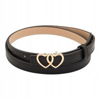 Pasek damski klamra w kształcie dwóch serc skóra ekologiczna czarny 110cm