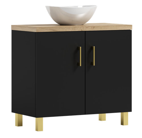 Szafka łazienkowa ROCO 80 czarna dąb craft złoty z umywalką Eliza B (W7) na Arena.pl