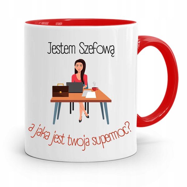 Kubek Czerwony Dla Szefowej Jestem Szefową Prezent Z Nadrukiem Ze Zdjęciem zdjęcie 1