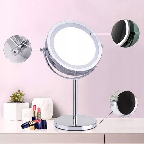 LUSTERKO KOSMETYCZNE DWUSTRONNE 13 cm PODŚWIETLANE LED LUSTRO STOJĄCE na Arena.pl