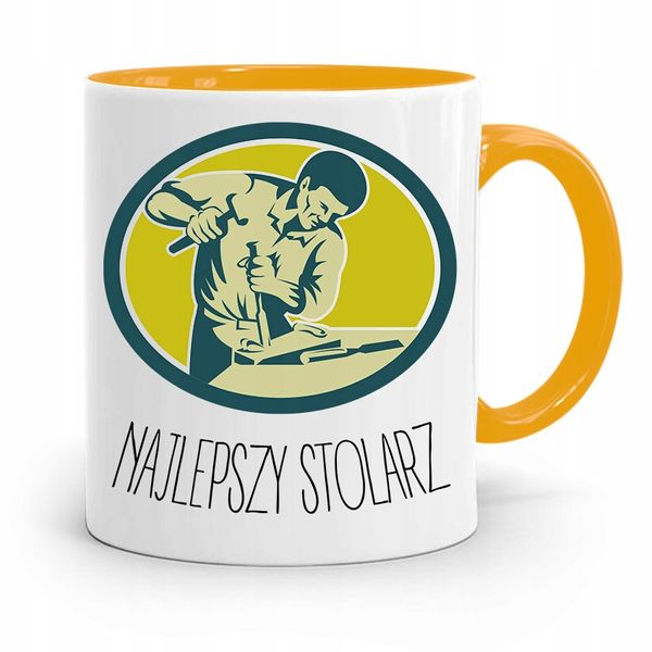 Kubek Żółty Prezent Dla Stolarza Najlepszy Stolarz Z Nadrukiem Ze Zdjęciem zdjęcie 1