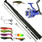 ZESTAW SPINNINGOWY WĘDKA spinning 2,4m + kołowrotek + przynęty ripper