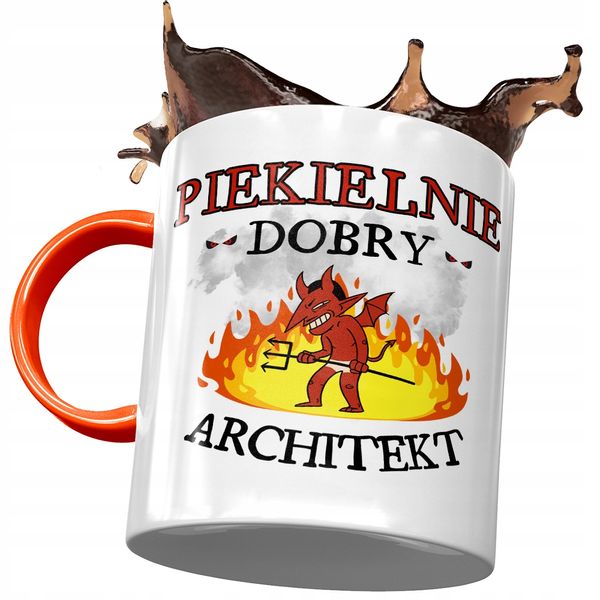 Kubek Pomarańczowy Dla Architekta Piekielnie Dobry Z Nadrukiem Ze Zdjęciem zdjęcie 1