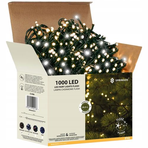 LAMPKI CHOINKOWE 1000 LED ZEWNĘTRZNE KURTYNA ŚWIETLNA IP44 BIAŁE FLASH na Arena.pl