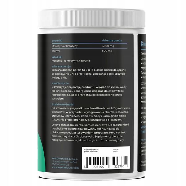 Kreatyna Monohydrat 500 g Keto Centrum zdjęcie 3