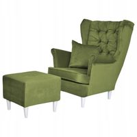 Fotel uszak Gaja z podnóżkiem skandynawski Family Meble oliwka jasna