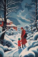 Plakat 40x60cm Matka i Dziecko w Śnieżnej Krainie
