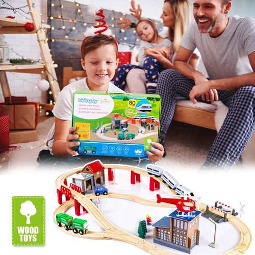 KOLEJKA DREWNIANA TOR WAGONY POCIĄG NA BATERIE DLA DZIECI PREZENT na Arena.pl