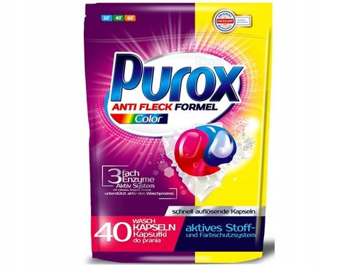 Kapsułki do prania PUROX KOLOR, usuwa zabrudzenia, chroni kolory, 40 na Arena.pl