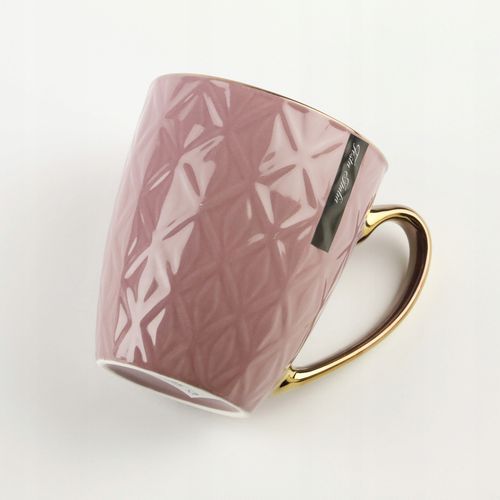 CERAMICZNY KUBEK NA KAWĘ HERBATĘ WRZOSOWY ZDOBIONY ZE ZŁOTYM UCHEM 360ML na Arena.pl