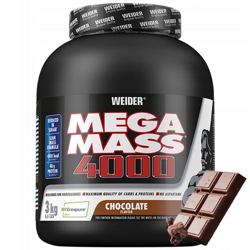 WEIDER MEGA MASS 4000 3kg GAINER CZEKOLADA MASA BIAŁKO WĘGLOWODANY na Arena.pl
